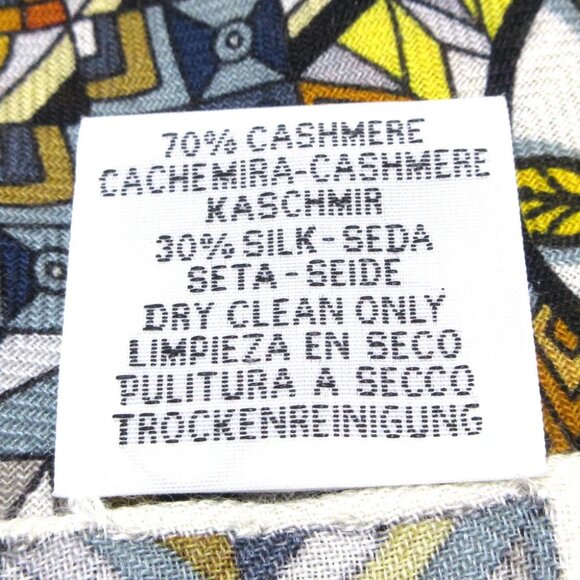 Auth HERMES Carrejean/Shawl Carre 140 H243919S Blanc Jaune D'or Brown Cashmere - - Picture 4 of 7